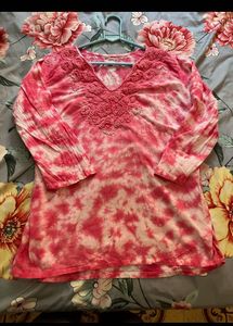 Pink tiedie work kurti