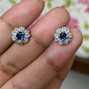 GIVA Silver studs In Blue And White Stone