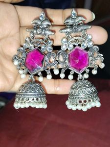 Pink Gemstone Jhumka Earrings