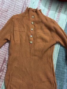 Ribbed Knit Button-Up Top