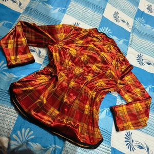 Vintage Style Plaid Mandarin Collar Velvet Top