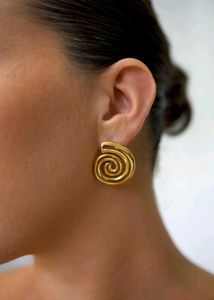 Stainless Anti-tarnishGold Spiral Statement Earrin