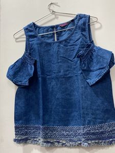 Blue Cold Shoulder Top