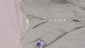 Striped Blouse &amp; Beige Denim Shorts Set🩷