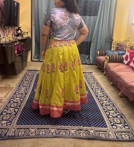 Sequin Embelished Lime Green Floral Kalidar Skirt