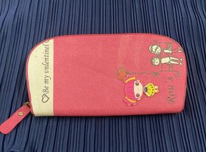 Chic Pink Clutch Wallet with Cute Illustrations