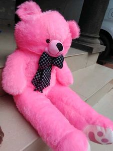 Pink Teddy Bear with Checkered Bow