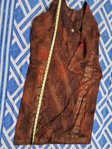 Silk Cotton Brown Double Shade Kundan Work Good