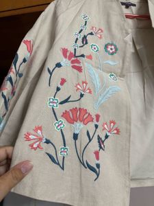“CODE” Pastel Embroidered Beige Jacket