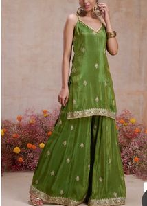 Elegant Green &amp; Orange Sharara Suit