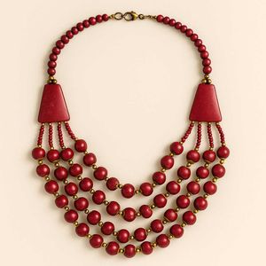 Red Bone Mosiac Beaded Necklace