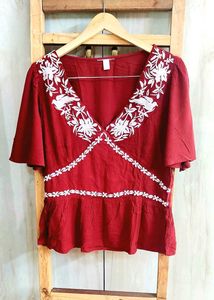 Rust Colour Embroidery Work Top Size-34
