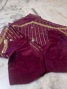 Designer Maroon Sequins Work Saree with Matching R