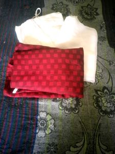 Marron And White Kurtha Set
