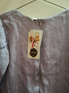 Lavender Organza Pearl-Collar Blouse