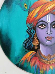 Abstract Krishna Round Canvas Painting