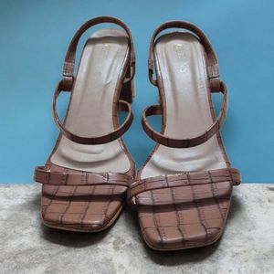 Stylish Brown Block Heel-Trendy Square Toe Slip-On