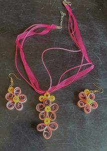 Handmade Flower Pink Quilling Jewellery