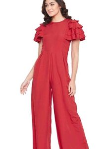 Stylish Red Ruffled Jumpsuit