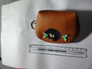 Brown Floral Pouch With Keychain Attachment