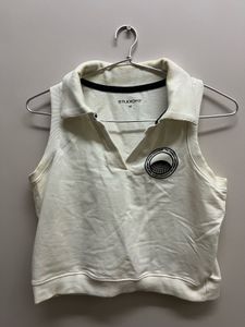 White Collared Crop Top
