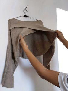 Cozy Beige Knit Wrap Sweater