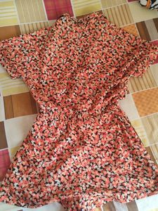 Oxolloxo Playsuit  Orange And Black Floral Print