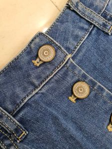 Denim Button-Front Skirt