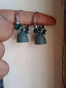 Jhumkaa earrings with green beads