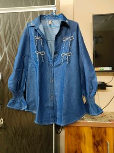 Denim Bow Pearl Shirt