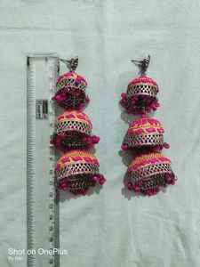 Pink Oxidised Jhumka | 11.5cm Long Jhumka