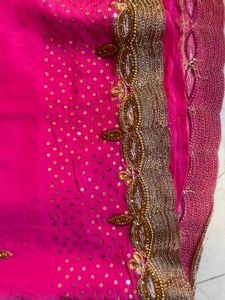 Elegant Red &amp; Pink Saree with stitched blouse💕😘�