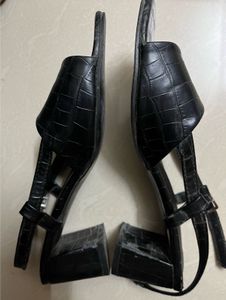 Allen Solly Black Croc Textured Block Heels