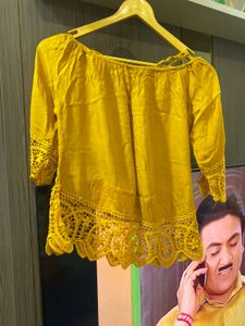 Mustard Off-Shoulder Lace Top