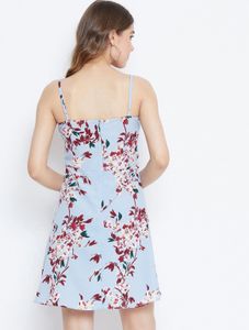 Berrylush Blue Floral Printed A-LineDress