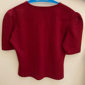 Popwings Red V-Neck Puff Sleeve Top