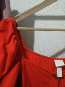 Orange Puff Sleeve Midi Dress