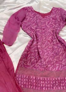 pink kurta set with patiyala style pants size M