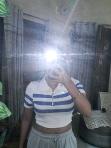 Striped Crop Polo Top
