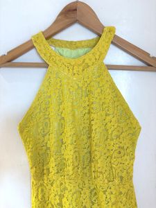 Yellow Lace Halter Mini Dress