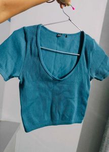 Teal Ribbed Crop Top