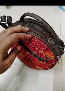 Red Patterned Round Crossbody Bag