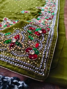 mehandi Green heavy handwork Saree