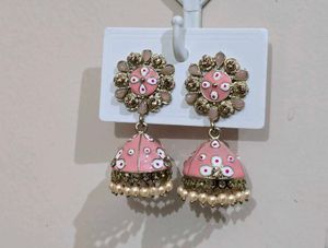 Pink Jhumka Earrings