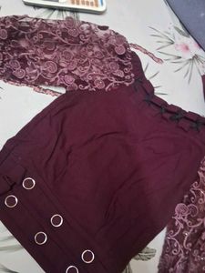Burgundy Sexy Off Shoulder Lace Detail Top
