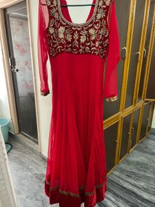 New Unworn Heavy Beautiful Red Embroidered Gown