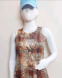 Brown Printed Dress Si,e-28- S