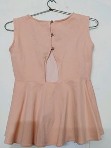 Pretty Peach Sleeveless Frill Top Cinched Wist