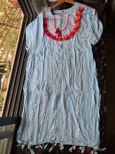 Tassel yoke blue kurta