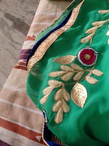 Elegant Green &amp; Gold Embroidered Saree